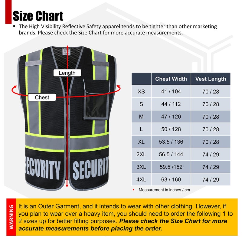 HATAUNKI Retro-Reflection Security Safety Vests Heavy Duty Black Mesh with 5 Pockets and Front Zipper Meet ANSI/ISEA 107-2015 (Black-22, Large) - Image 5